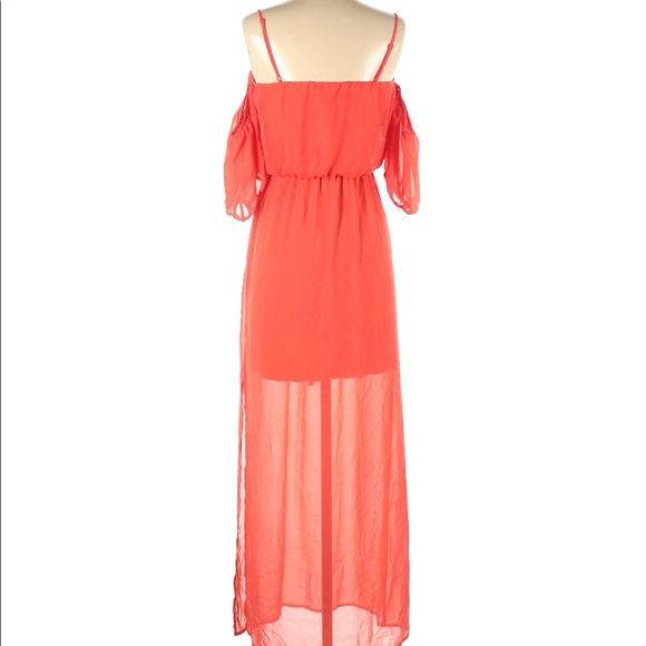 City Triangles Small Boho Orange Coral Off Shoulder Maxi Dress - Picture 2 of 7